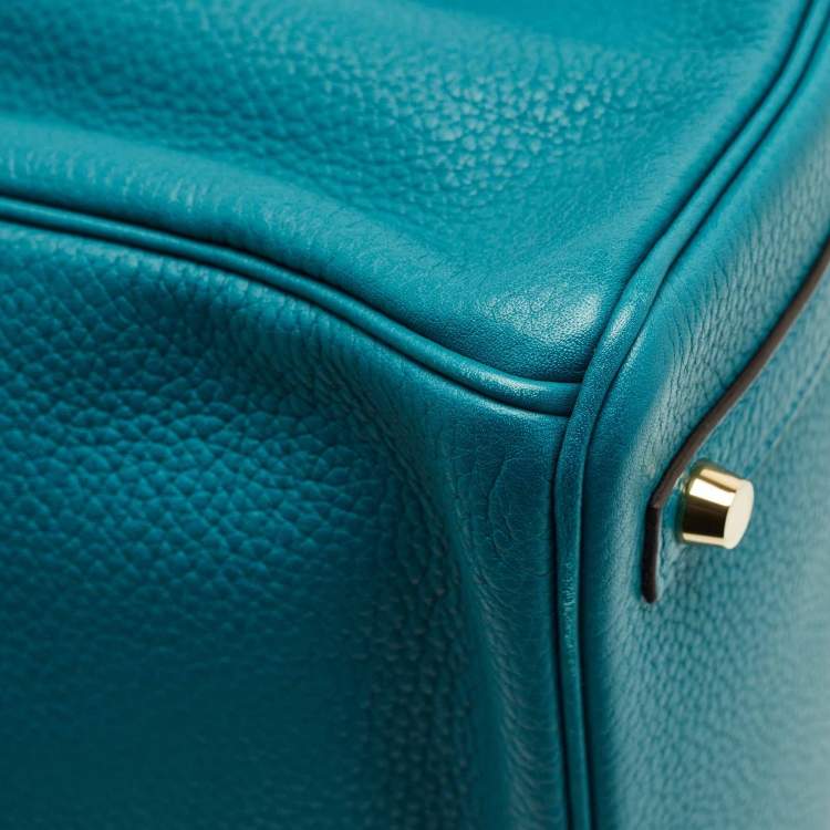 Pre Owned Hermes Blue Izmir Clemence Leather Gold Finish Birkin 30 Bag
