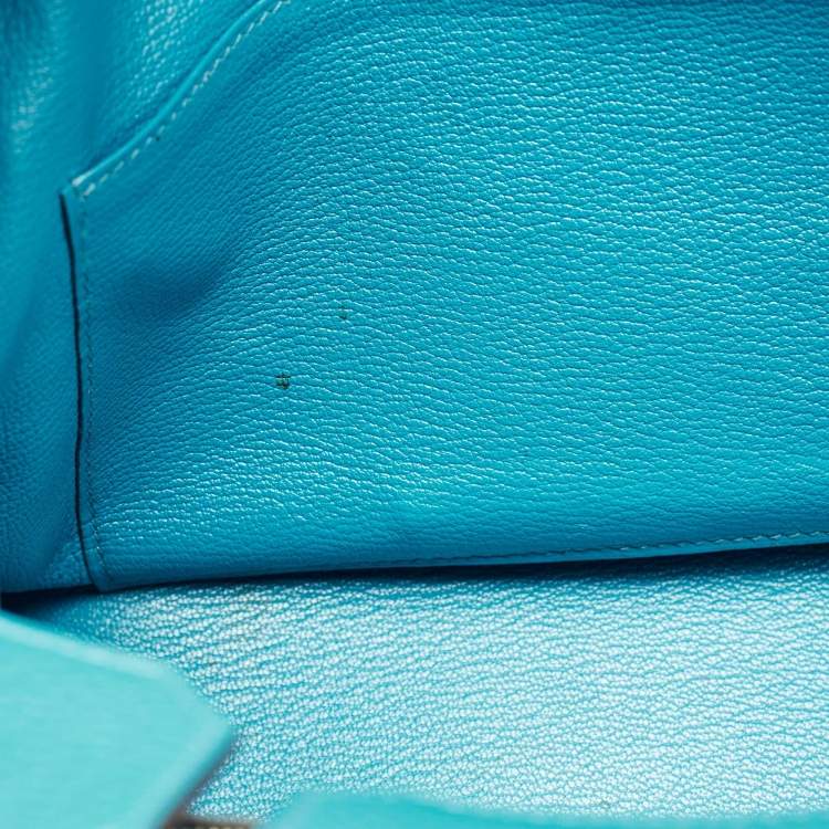 Pre Owned Hermes Blue Izmir Clemence Leather Gold Finish Birkin 30 Bag