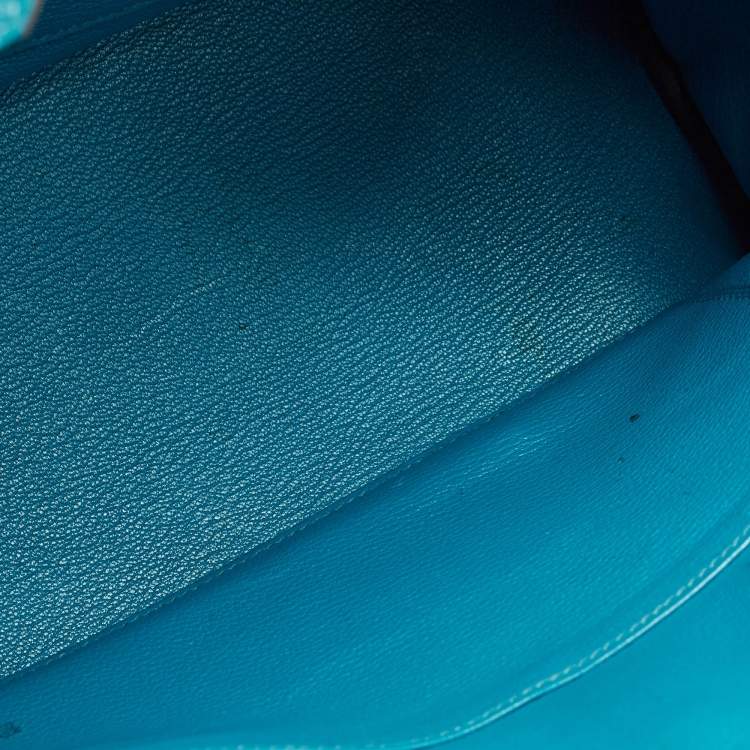Pre Owned Hermes Blue Izmir Clemence Leather Gold Finish Birkin 30 Bag