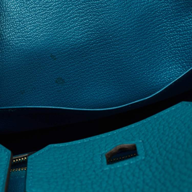 Pre Owned Hermes Blue Izmir Clemence Leather Gold Finish Birkin 30 Bag