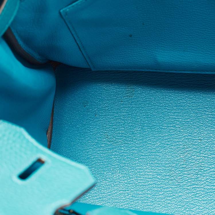 Pre Owned Hermes Blue Izmir Clemence Leather Gold Finish Birkin 30 Bag