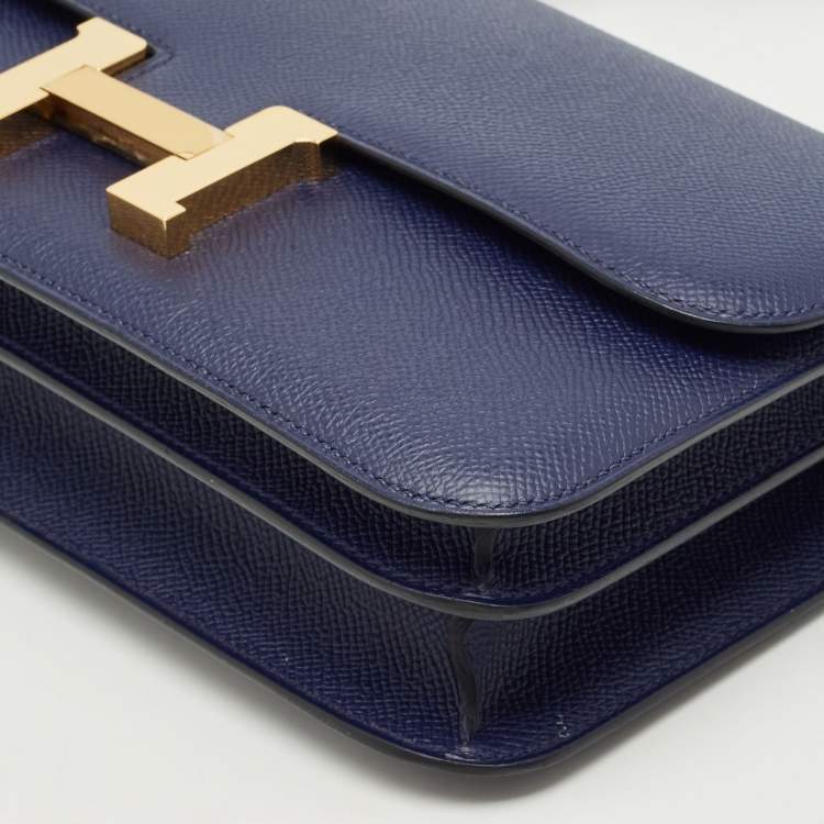 Pre Owned Hermès Bleu Saphir Epsom Leather Gold Finish Constance Elan Bag