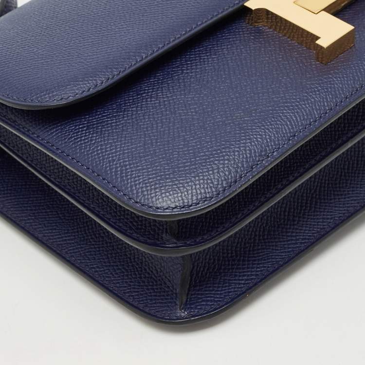 Pre Owned Hermès Bleu Saphir Epsom Leather Gold Finish Constance Elan Bag