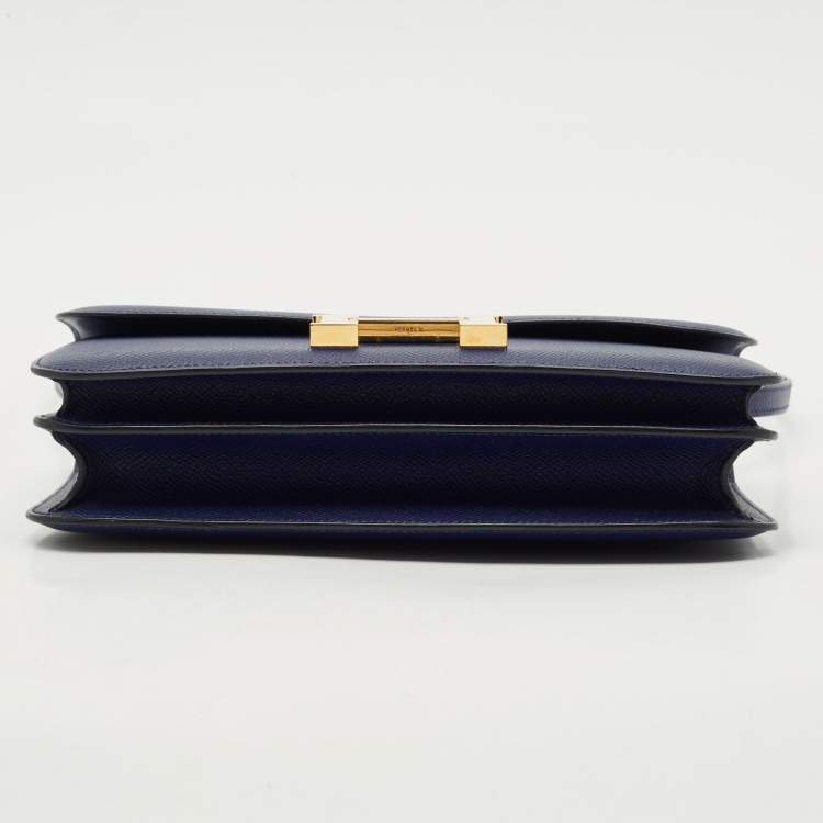 Pre Owned Hermès Bleu Saphir Epsom Leather Gold Finish Constance Elan Bag