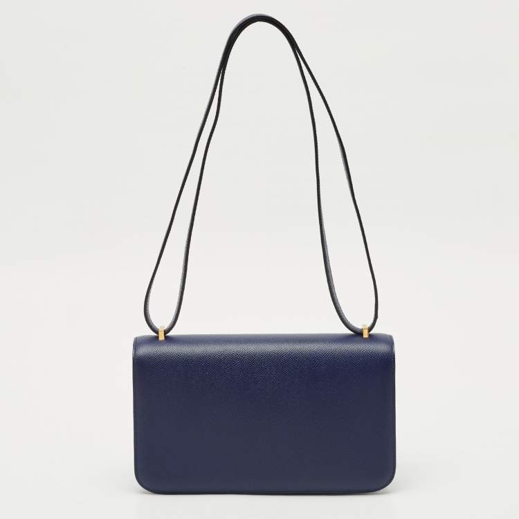 Pre Owned Hermès Bleu Saphir Epsom Leather Gold Finish Constance Elan Bag