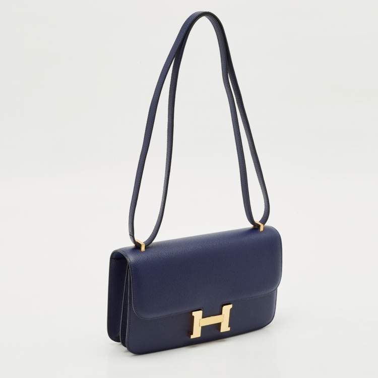 Pre Owned Hermès Bleu Saphir Epsom Leather Gold Finish Constance Elan Bag