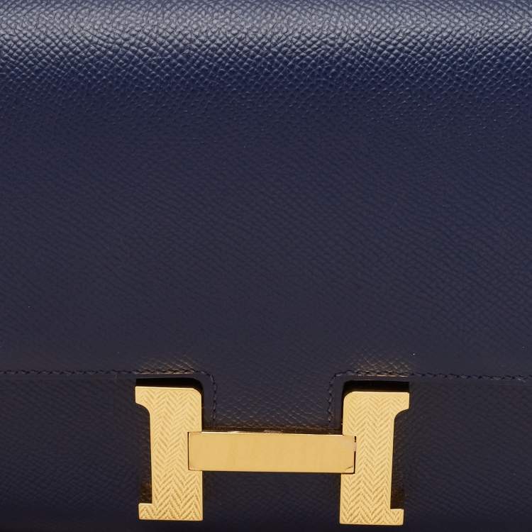 Pre Owned Hermès Bleu Saphir Epsom Leather Gold Finish Constance Elan Bag