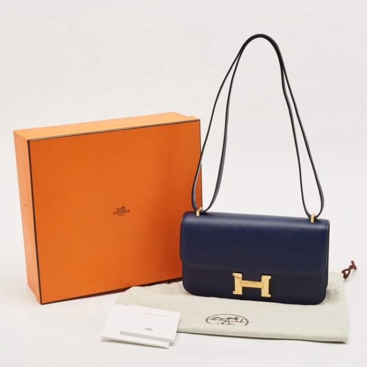 Pre Owned Hermès Bleu Saphir Epsom Leather Gold Finish Constance Elan Bag