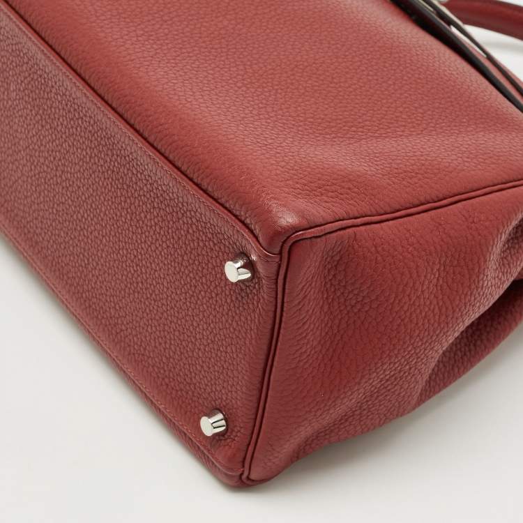Pre Owned Hermès Rouge Grenat Clemence Leather Palladium Finish Kelly Retourne 35 Bag