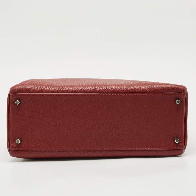 Pre Owned Hermès Rouge Grenat Clemence Leather Palladium Finish Kelly Retourne 35 Bag