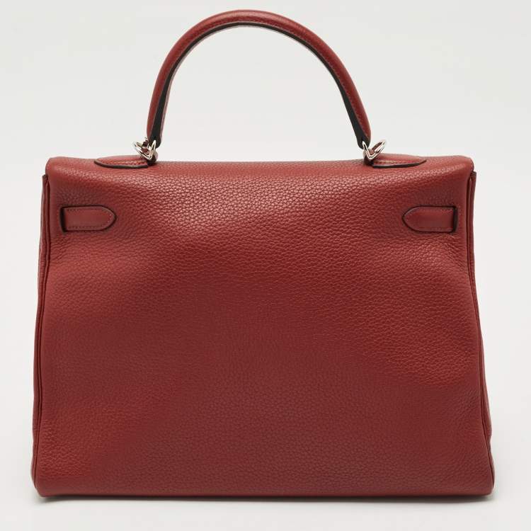 Pre Owned Hermès Rouge Grenat Clemence Leather Palladium Finish Kelly Retourne 35 Bag
