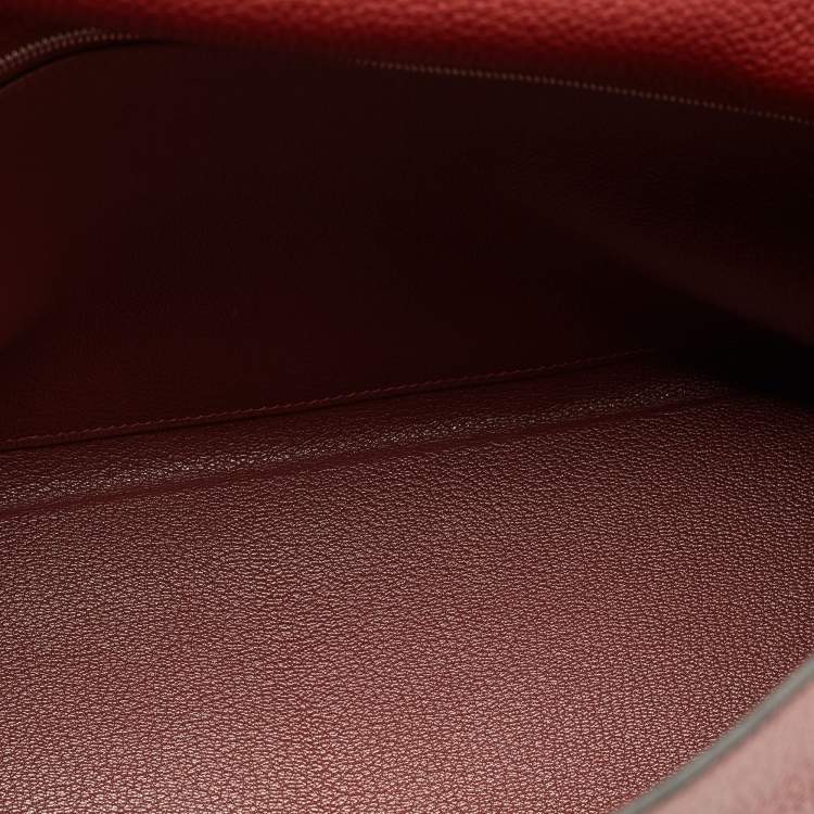 Pre Owned Hermès Rouge Grenat Clemence Leather Palladium Finish Kelly Retourne 35 Bag