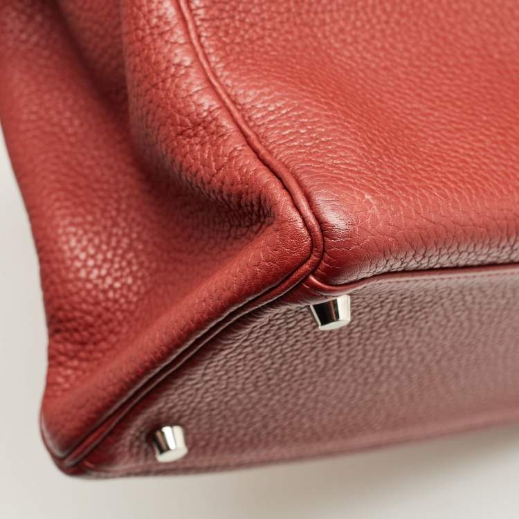 Pre Owned Hermès Rouge Grenat Clemence Leather Palladium Finish Kelly Retourne 35 Bag