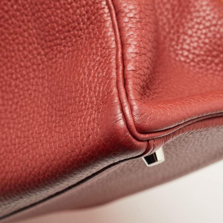 Pre Owned Hermès Rouge Grenat Clemence Leather Palladium Finish Kelly Retourne 35 Bag