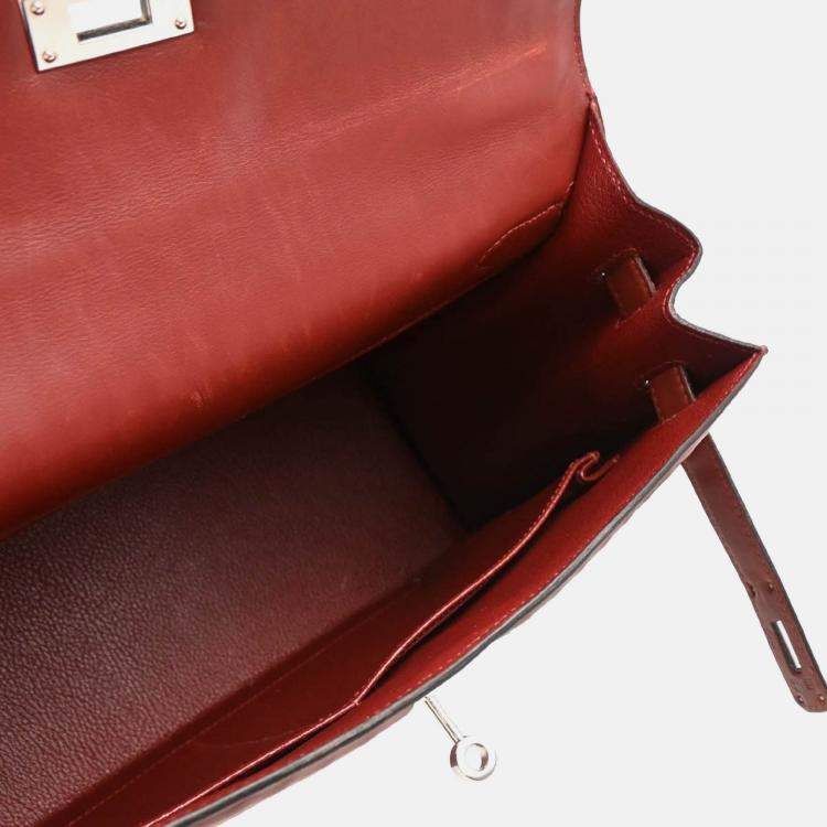 Pre Owned Hermes Kelly 32 Sellier  Rouge H Ever Deutch Waffle Handbag
