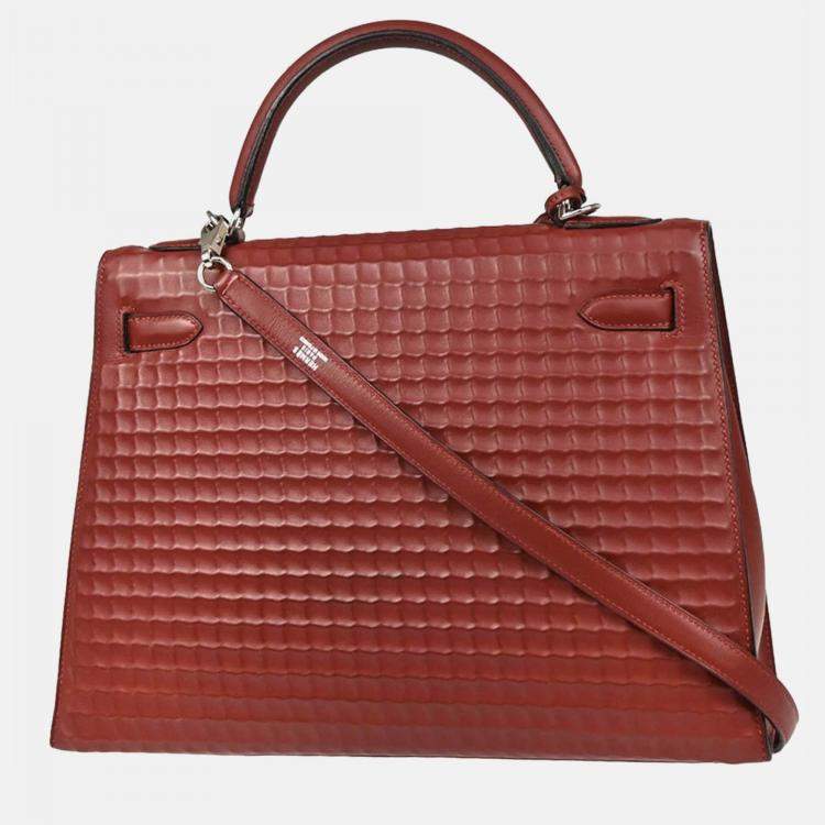 Pre Owned Hermes Kelly 32 Sellier  Rouge H Ever Deutch Waffle Handbag