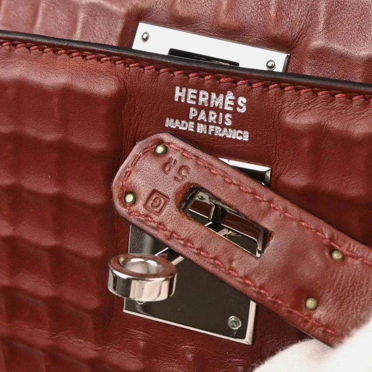 Pre Owned Hermes Kelly 32 Sellier  Rouge H Ever Deutch Waffle Handbag