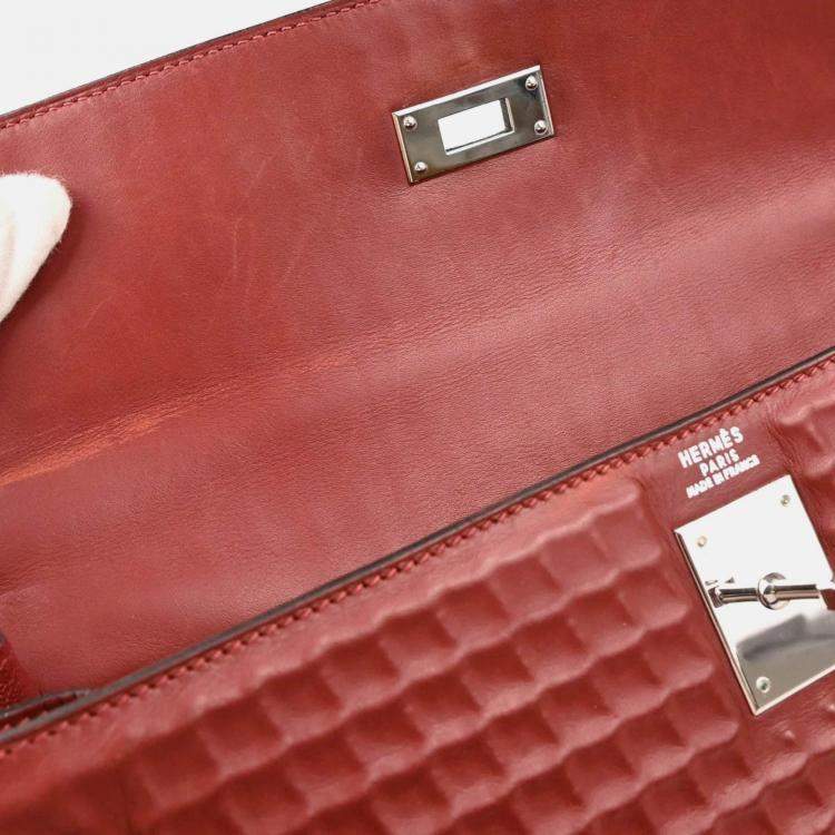 Pre Owned Hermes Kelly 32 Sellier  Rouge H Ever Deutch Waffle Handbag