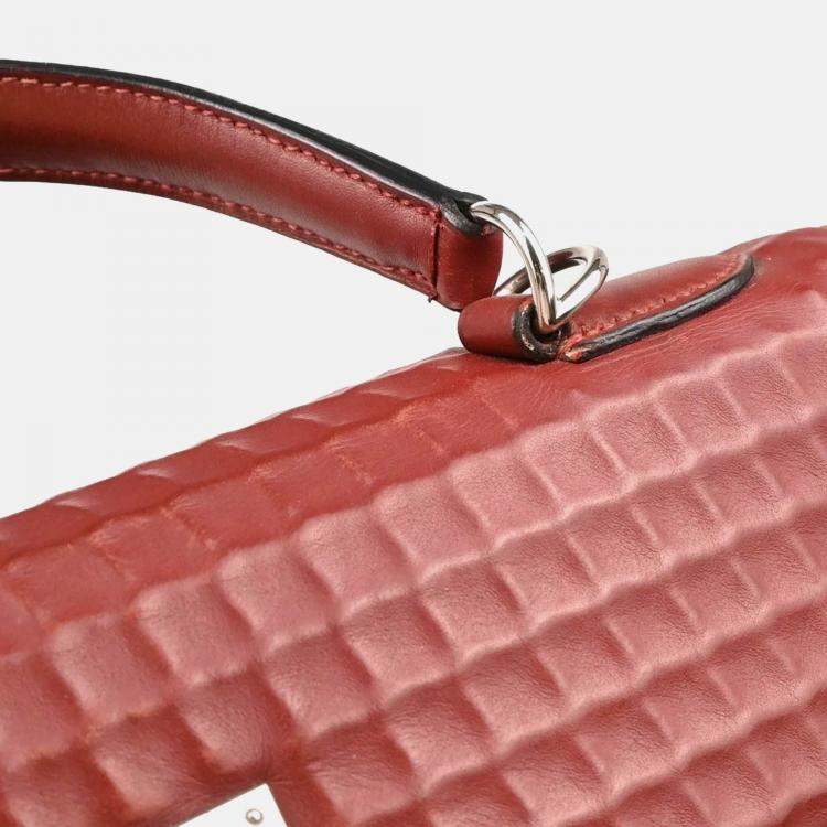 Pre Owned Hermes Kelly 32 Sellier  Rouge H Ever Deutch Waffle Handbag
