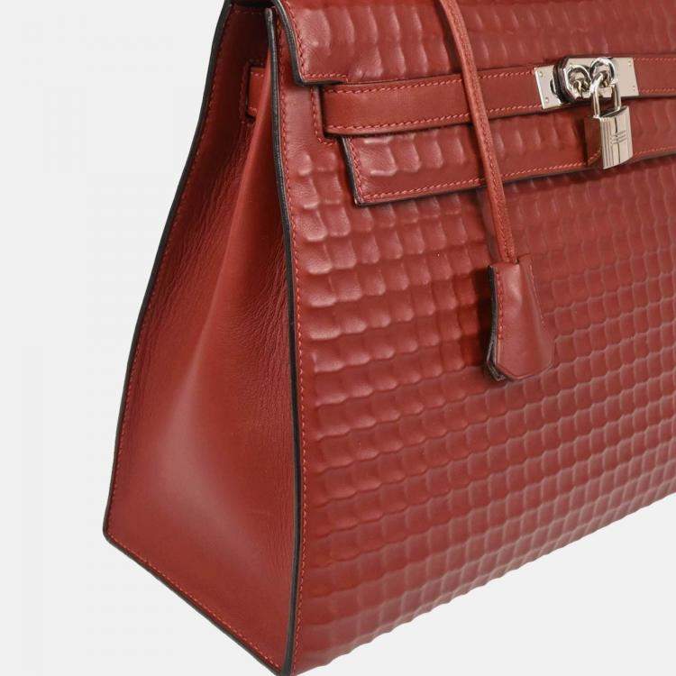 Pre Owned Hermes Kelly 32 Sellier  Rouge H Ever Deutch Waffle Handbag