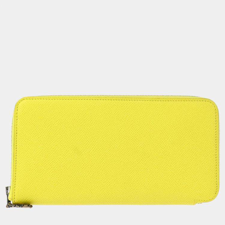 Pre Owned Hermes Lime Epsom Azap Silk In Long Wallet