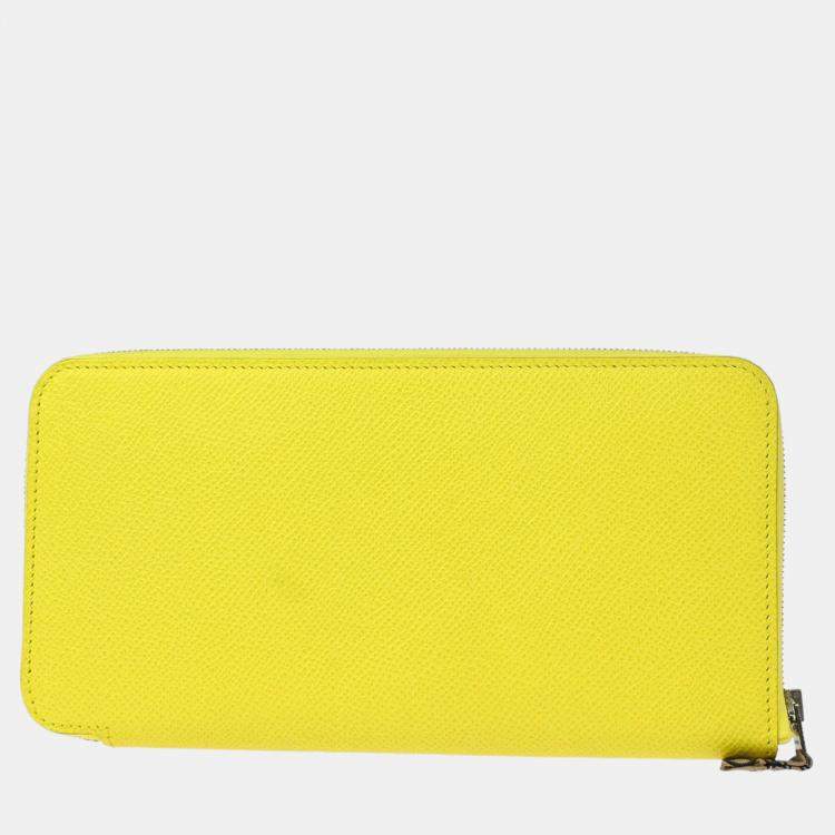 Pre Owned Hermes Lime Epsom Azap Silk In Long Wallet