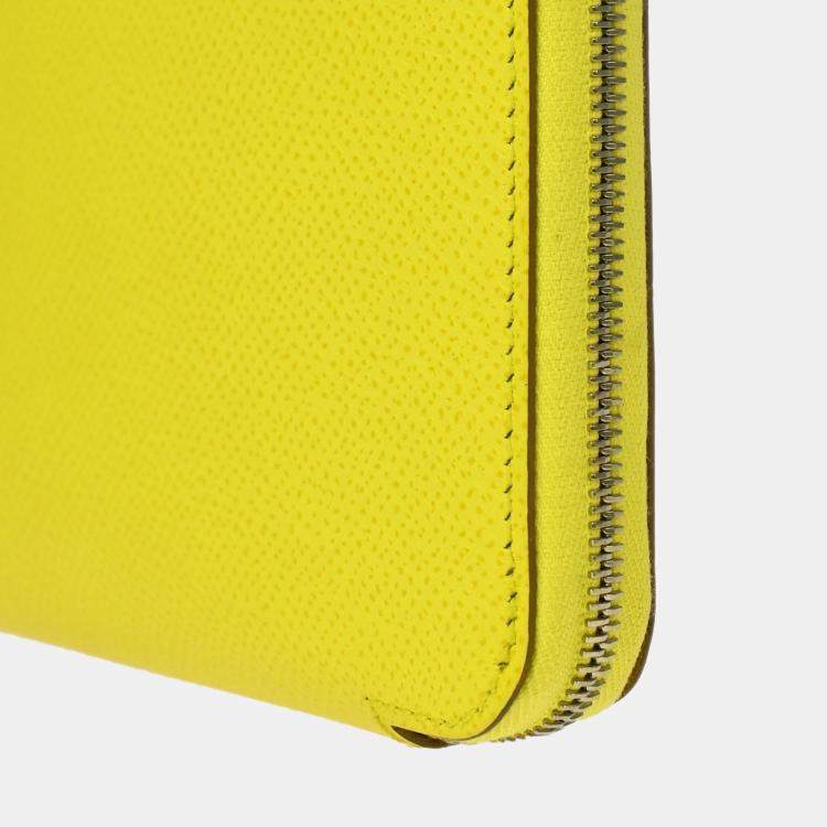 Pre Owned Hermes Lime Epsom Azap Silk In Long Wallet