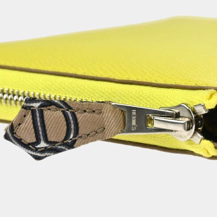 Pre Owned Hermes Lime Epsom Azap Silk In Long Wallet