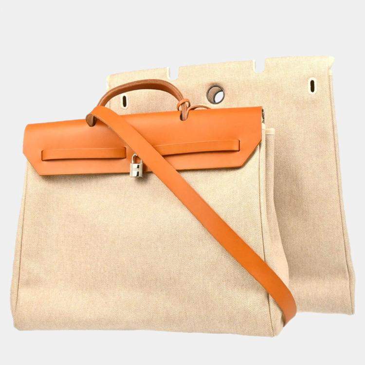 Pre Owned Hermes Beige Toile H Herbag MM 2 in 1 2way Handbag