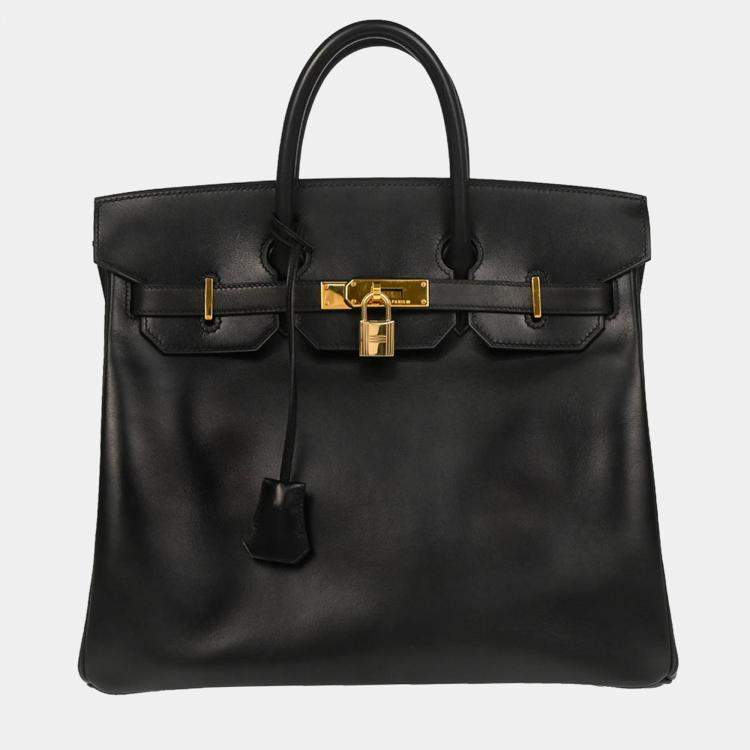 Pre Owned Hermes Black Box Calf Haut a Courroies 32 Handbag