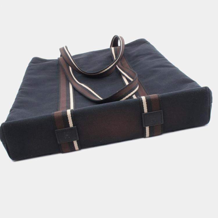 Pre Owned Hermes Troca Vertical GM Black Canvas Leather Shoulder Bag 