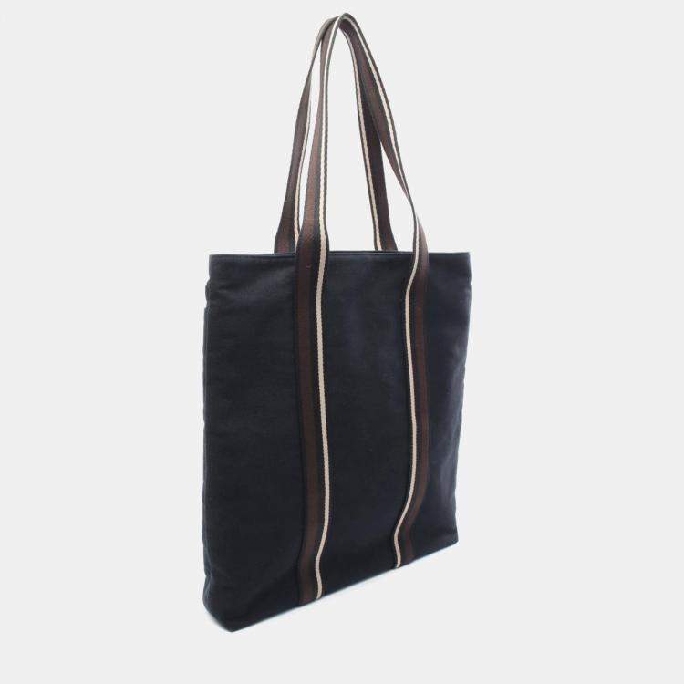 Pre Owned Hermes Troca Vertical GM Black Canvas Leather Shoulder Bag 