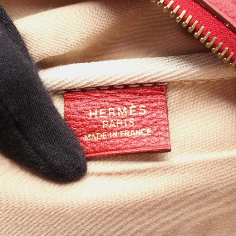 Pre Owned Hermes Victoria Beige Red  Toile H Clemence Leather Shoulder Bag