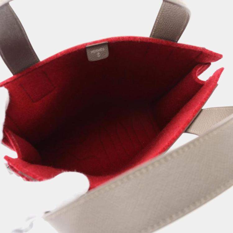 Pre Owned Hermes Petite H Etoupe Grey,Brown and Red Epsom Leather Shoulder Bag