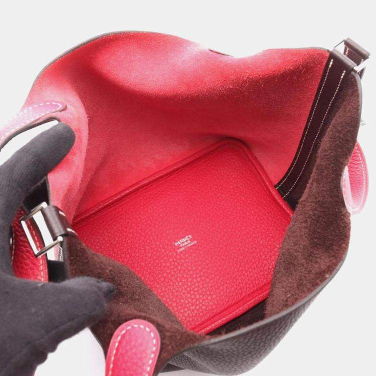 Pre Owned Hermes Picotin Lock 18 Brown / Pink Taurillon Clemence Leather Shoulder Bag