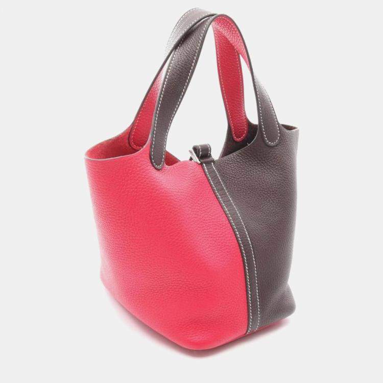 Pre Owned Hermes Picotin Lock 18 Brown / Pink Taurillon Clemence Leather Shoulder Bag