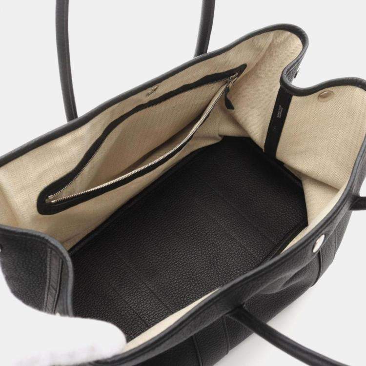 Pre Owned Hermes Garden Party PM Black Leather Bag 