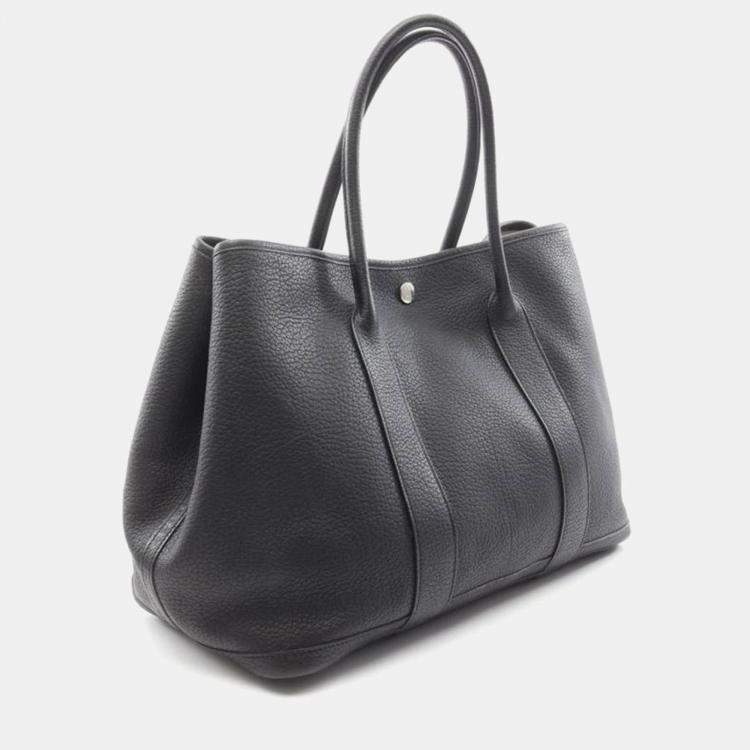 Pre Owned Hermes Garden Party PM Black Leather Bag 