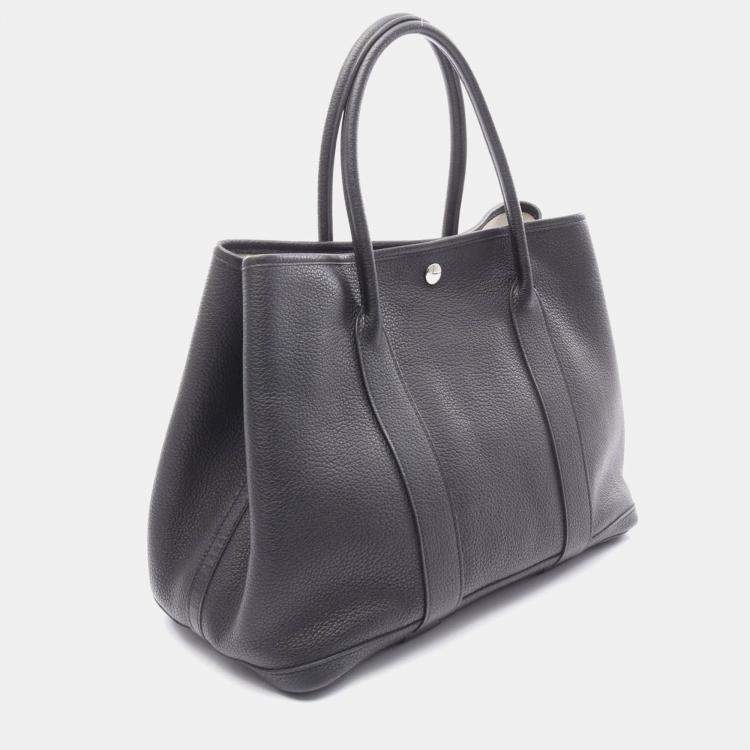 Pre Owned Hermes Garden Party PM Hand Tote Bag Negonda Leather Black Shw Q