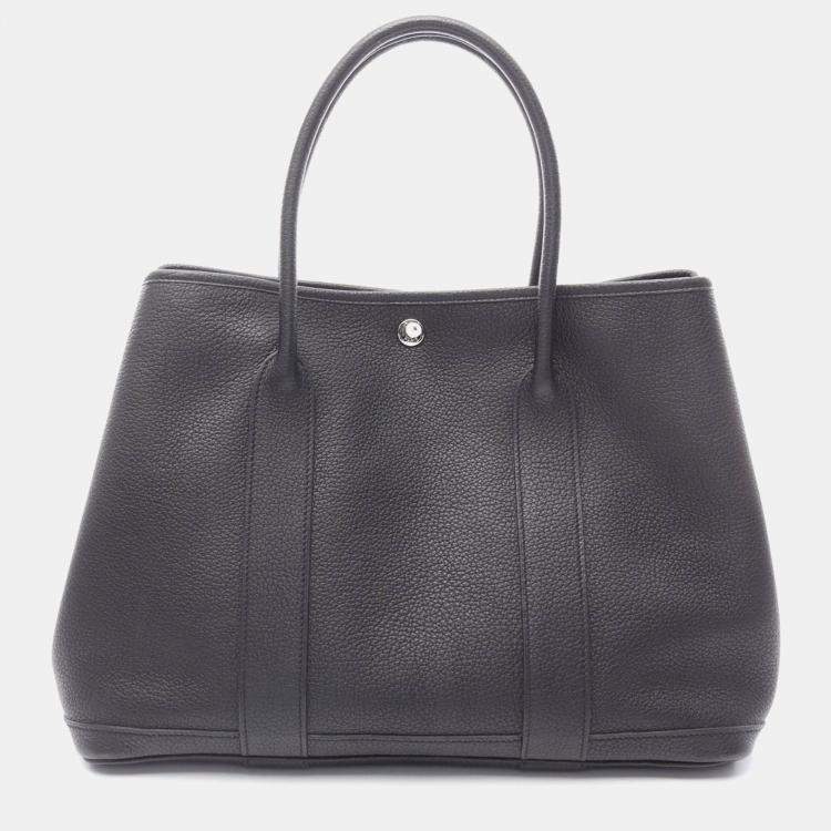 Pre Owned Hermes Garden Party PM Hand Tote Bag Negonda Leather Black Shw Q