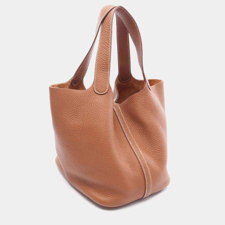 Pre Owned Hermes Gold Clemence Leather Picotin Lock 22 Handbag