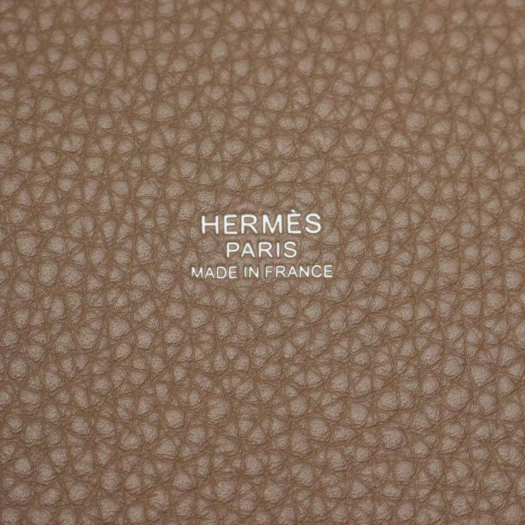 Pre Owned Hermes Picotin Lock 22 Handbag Clemence Leather Etoupe Grey