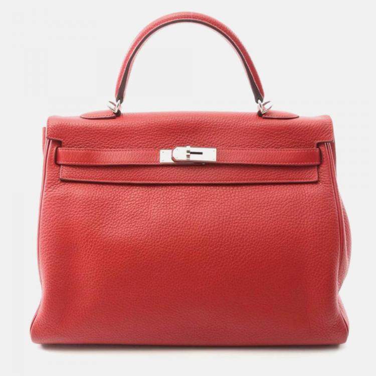 Pre Owned Hermes Kelly 35 Vermillion Red Togo Leather Handbag