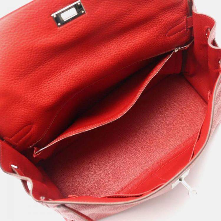 Pre Owned Hermes Kelly 35 Vermillion Red Togo Leather Handbag