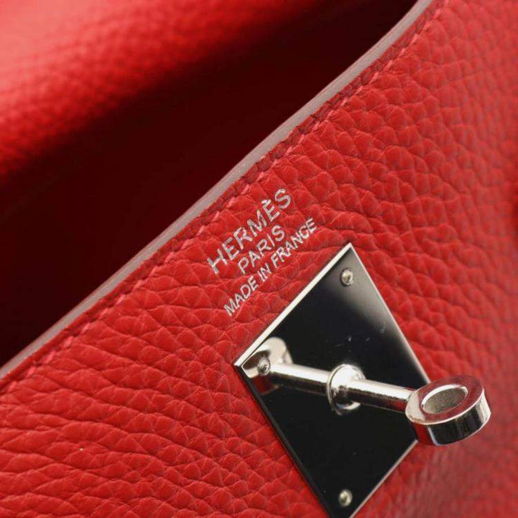 Pre Owned Hermes Kelly 35 Vermillion Red Togo Leather Handbag