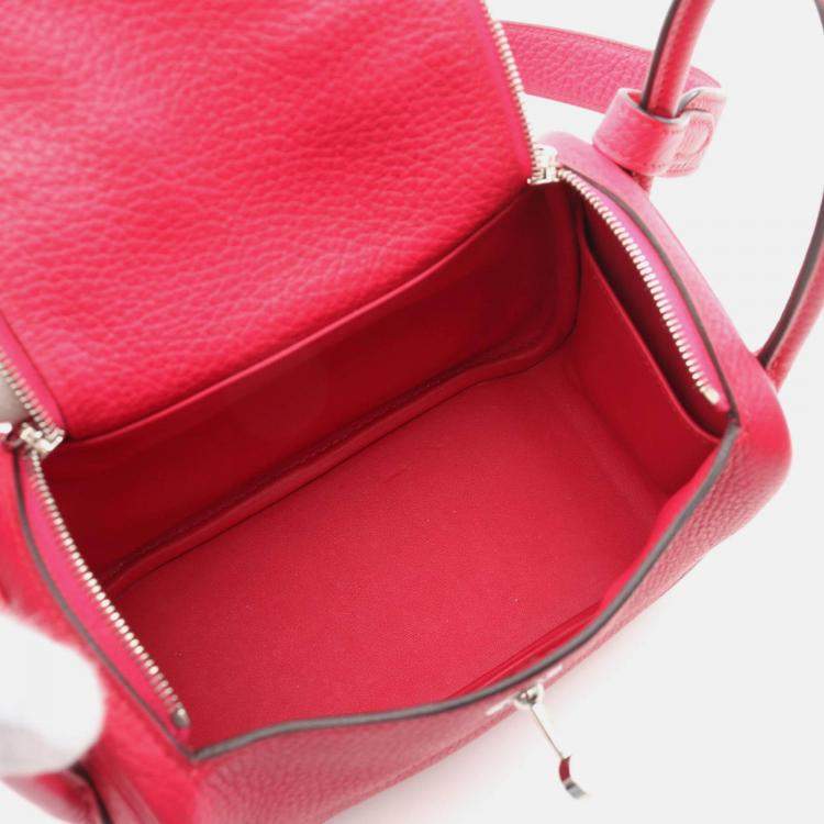 Pre Owned Hermes Lindy Mini Shoulder Bag Z Clemence Leather Rose Mexico Shw