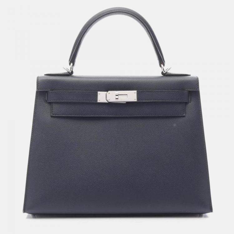 Pre Owned Hermes Kelly 28 Blue Indigo Epsom Leather Bag