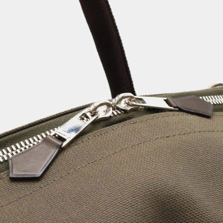 Pre Owned Hermes Dog Carrier Khaki/Dark Brown Canvas and Leather Shoulder Bag