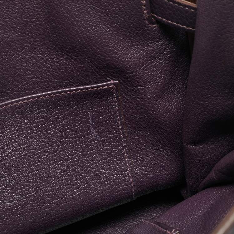 Pre Owned Hermes Raisin Togo Leather Palladium Finish Birkin 35 Bag