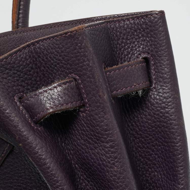 Pre Owned Hermes Raisin Togo Leather Palladium Finish Birkin 35 Bag